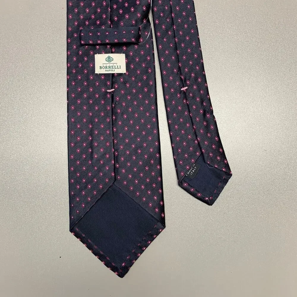 BORRELLI Black Red Geometric Silk Tie